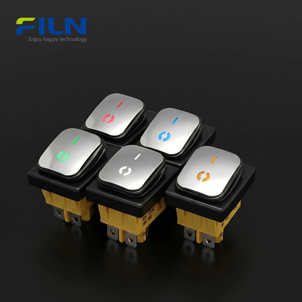 Stainless Steel Lighted Rocker Switches 30x22mm 4-Pin KCD4 15A Current FILN Factory