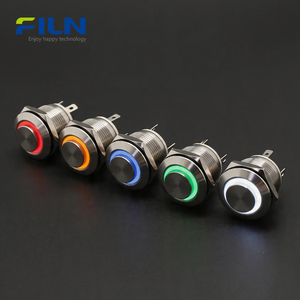 19mm Momentary Push Button 12V High Head LED Ring Stainless Steel 4-Pin | FILN