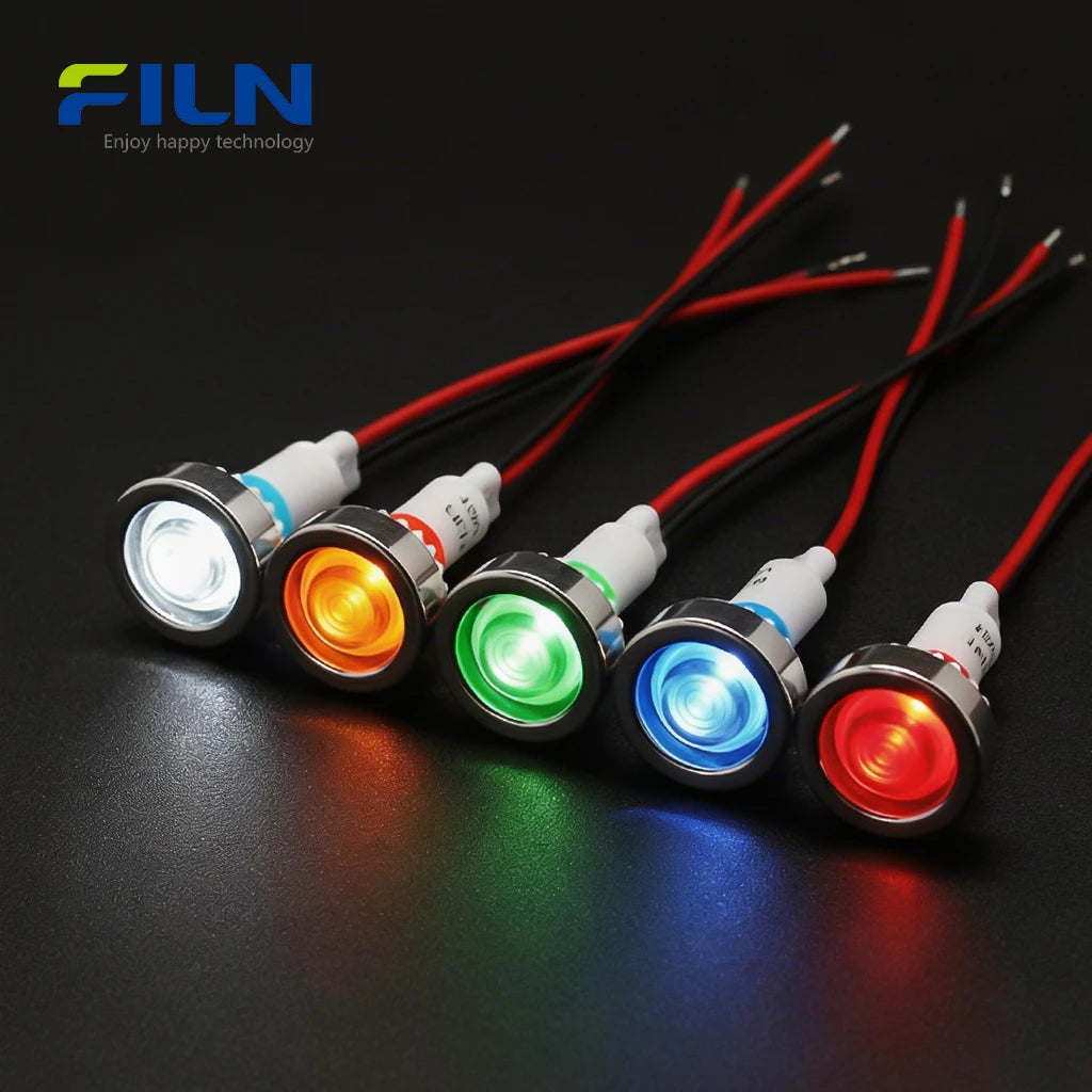 10mm Plastic Pilot Light 12V-220V Wire Lead Threaded Mounting for Sale FILN