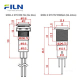 12mm Metal LED Indicator Light with Symbols & Wires | 12-24V