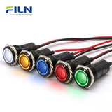 FL1N 16MM Témoin LED Métal Voyant LED Indicateur Tableau de bord Panneau Signalisation Avertissement Lumière Câble 20cm Finition Chrome Voiture Bateau Marine