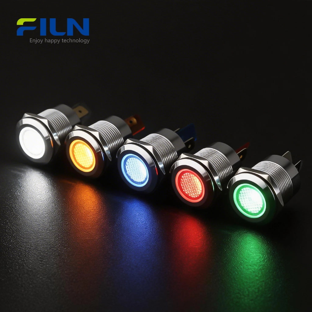 22mm Control Panel Light | 12V-220V Metal Flat Head 2-Pin LED | Industrial Signal Indicator FILN