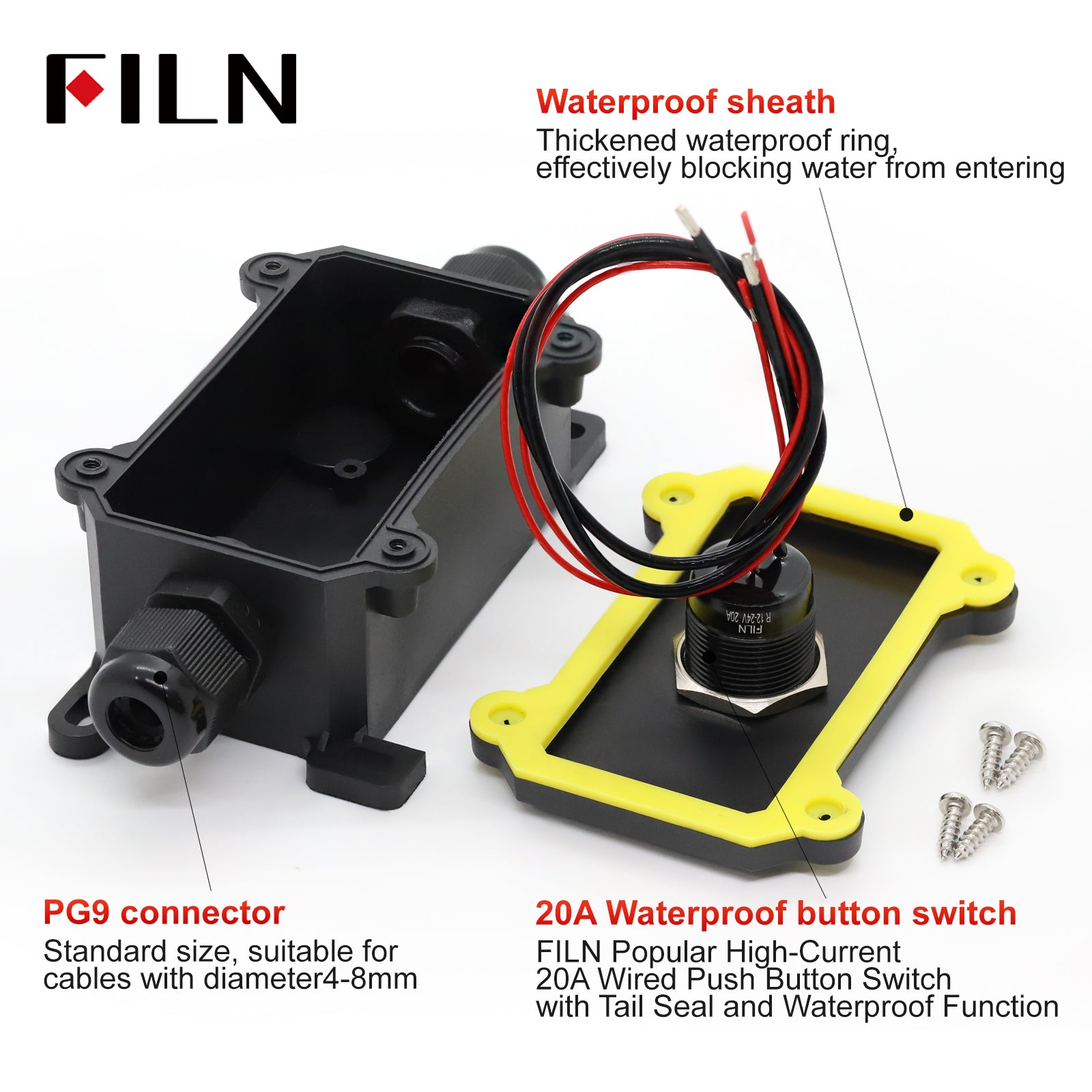 FILN 20A Waterproof Push Button Switch Box witch 19MM Metal Button Switch