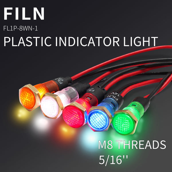 Luz indicadora blanca de plástico LED con clip de 8 mm y 12 V