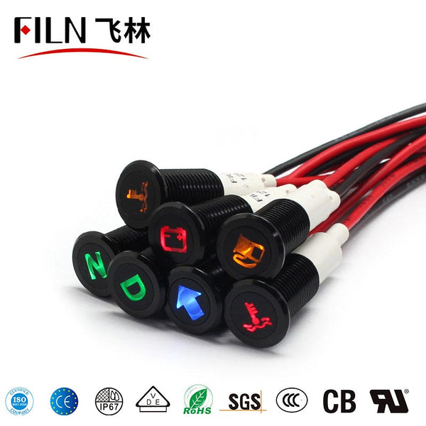 FILN 12V LED Car Boat LED Warning Dashboard Signal Lights Instrument Pilot Lamp 220V 10mm