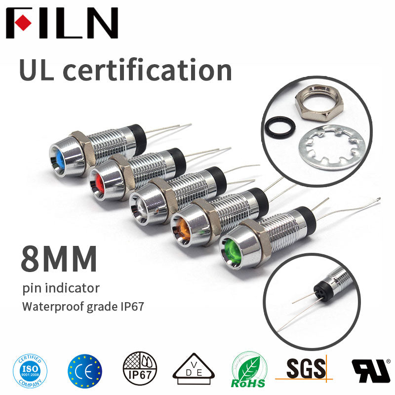 8MM 110V Vert IP67 Socket Head Phase Indicateurs lumineux