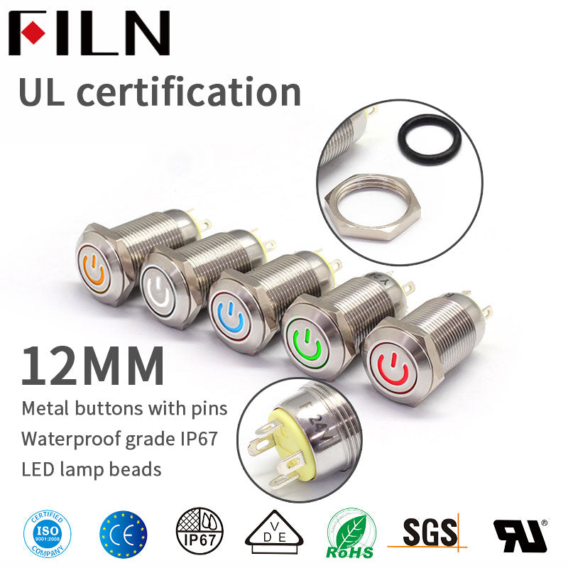 Pulsador 12MM 6V LED verde encendido-apagado