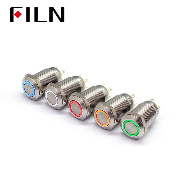 12MM Luz LED roja 12V 110V Interruptor de botón pulsador de metal con enclavamiento Color