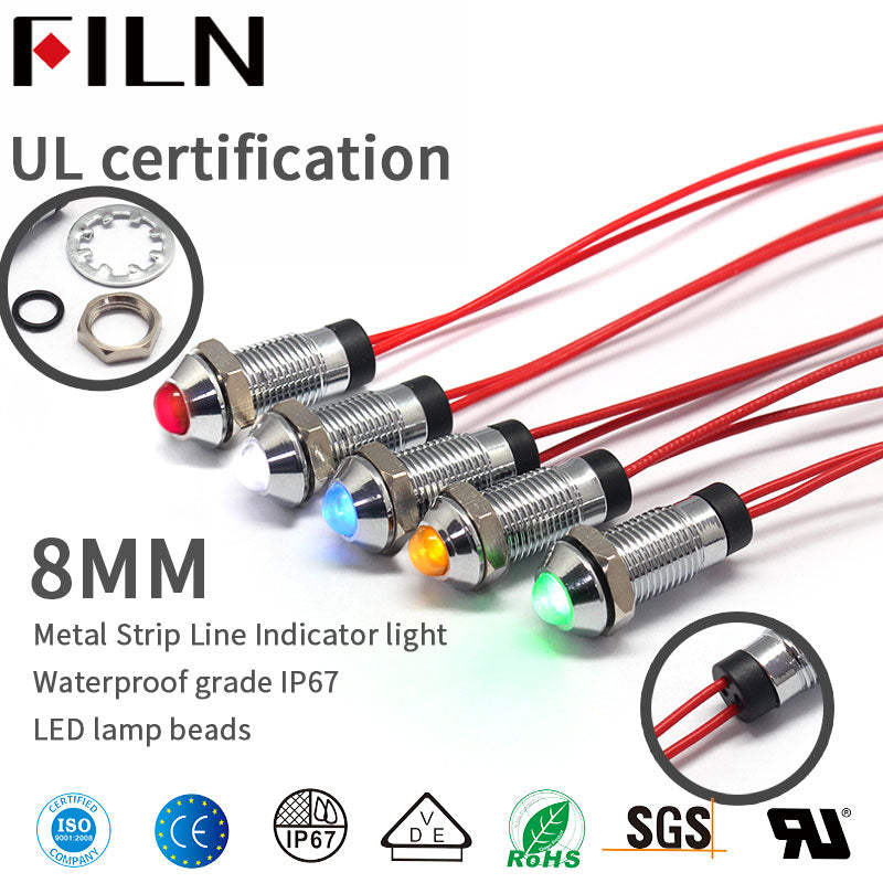 8mm IP65 Rouge LED Métal Signal 12 V Voyant lumineux pour vélo