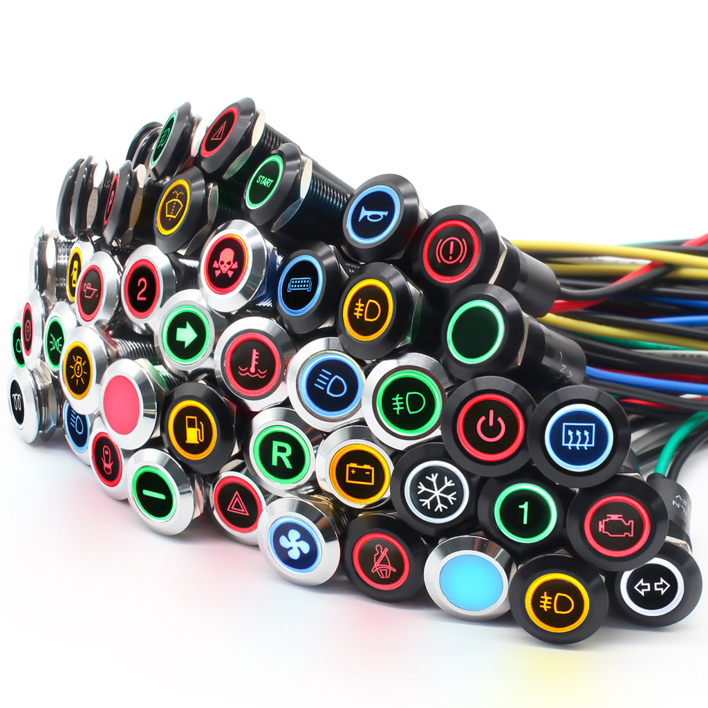 FILN Indicador LED 12MM Indicador de metal Tablero con cable Adecuado para tablero de automóvil Camión marino Maquinaria Equipo eléctrico industrial (2 piezas)