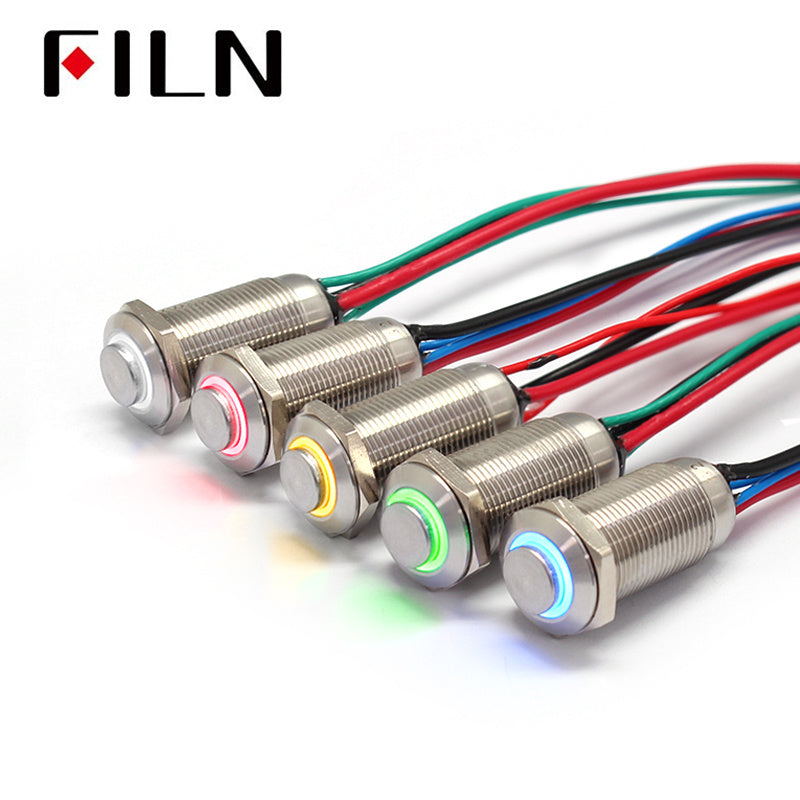 12mm High head Momentary Latching led stainless steel Push Button Switch with wire Colour