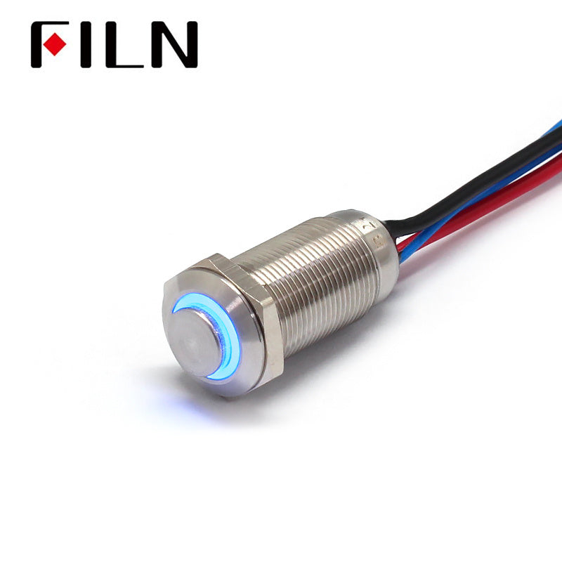 12mm High head Momentary Latching led stainless steel Push Button Switch with wire Blue