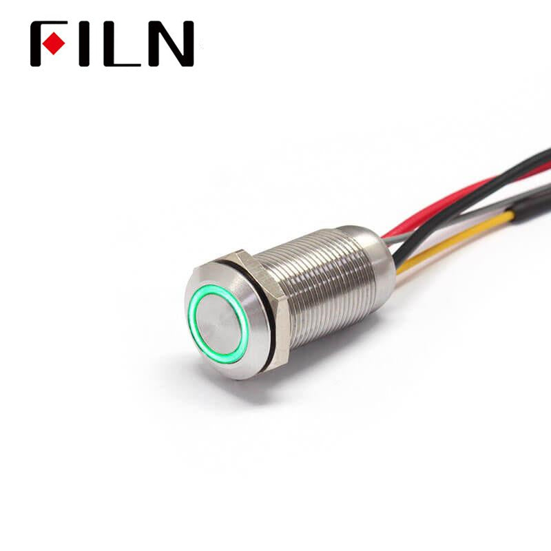 12mm Waterproof Momentary Latching LED Light Push Button Switch With Wire Green