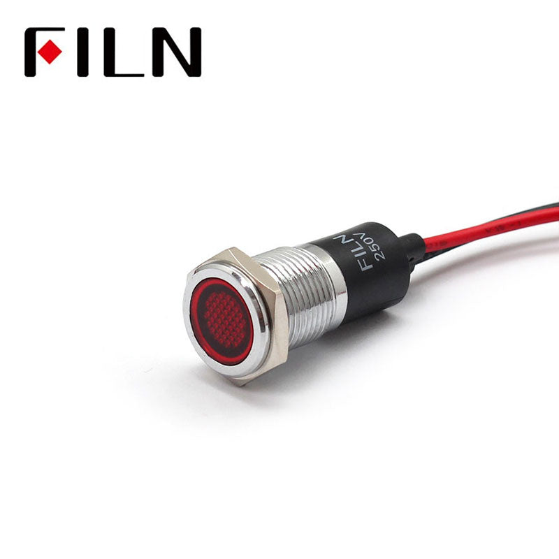 FILN 14mm Metal Indicator lightpilot Signal lamp with 20cm wire 6v12V 24V 110V 220V