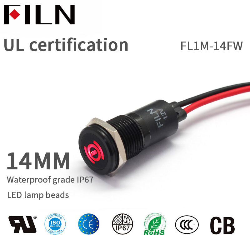FILN 14mm 12V LED Indicador de metal Luz del tablero con símbolo Luz ABS Símbolo de señal Luz indicadora