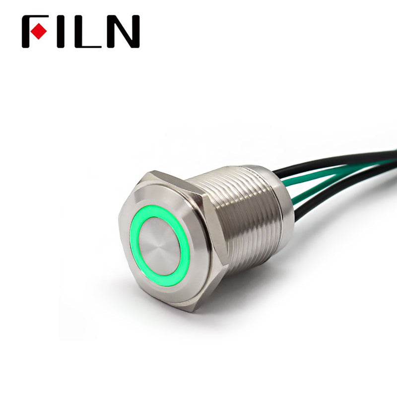 16MM 12V Green LED Metal Push Button Light Switch With Wire green