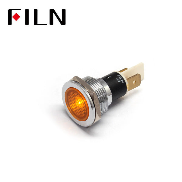 19mm Flat Yellow Indicator Light With Reflector Amber