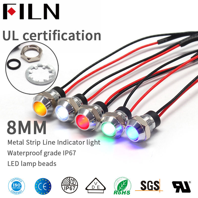FILN 8MM 12v ROJO 24v verde 240v Luces indicadoras led amarillas
