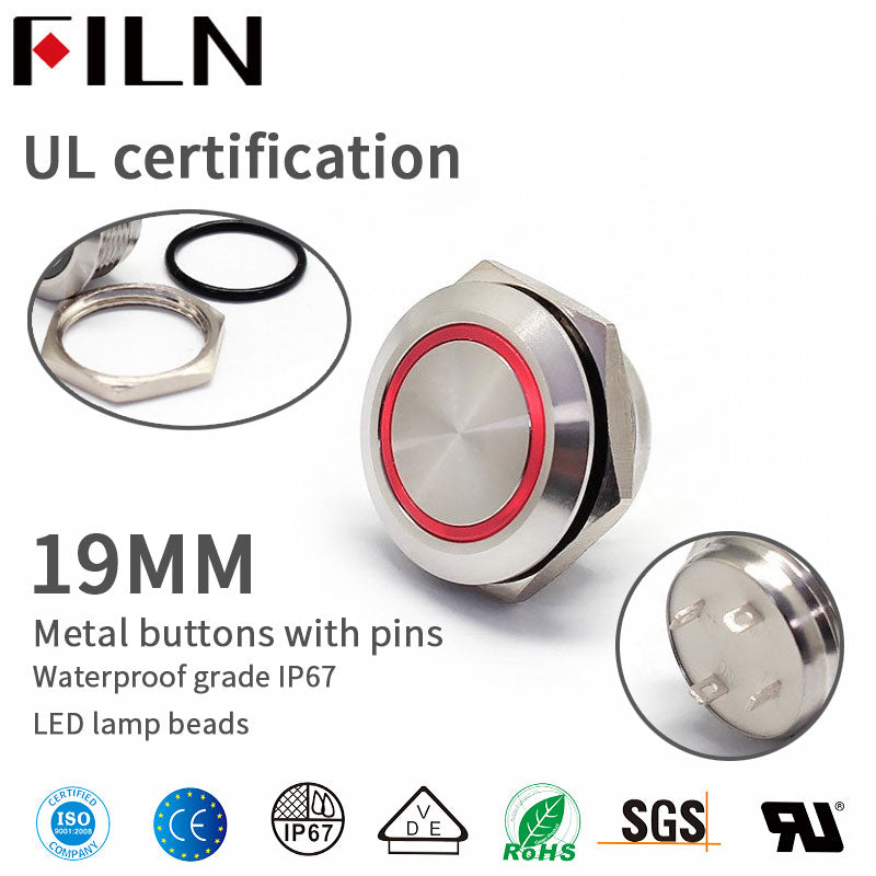 19MM Round 4pin Momentary LED Red Push Button Switch