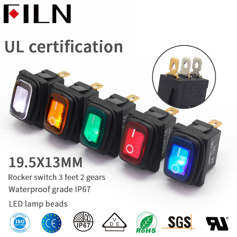 FLIN JAUNE ROUGE VERT BLEU BLANC Interrupteur à bascule 3 broches KCD1-102N IP67 étanche 250V
