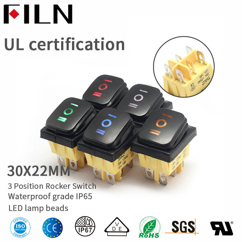 FILN Red 15A KCD4 380V 6PIN IP68 3 Position Rocker Switches