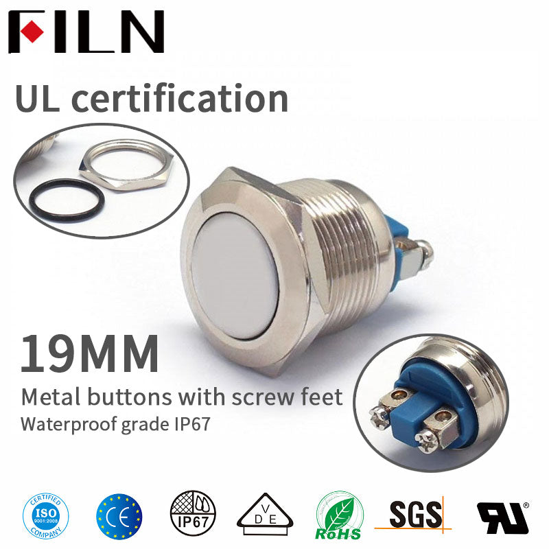 19MM 10A 110V Screw Feet Exit Push Button Switch
