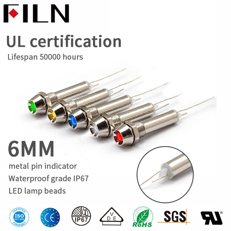 Luz indicadora de metal con cabeza de enchufe verde FILN 12v 6mm