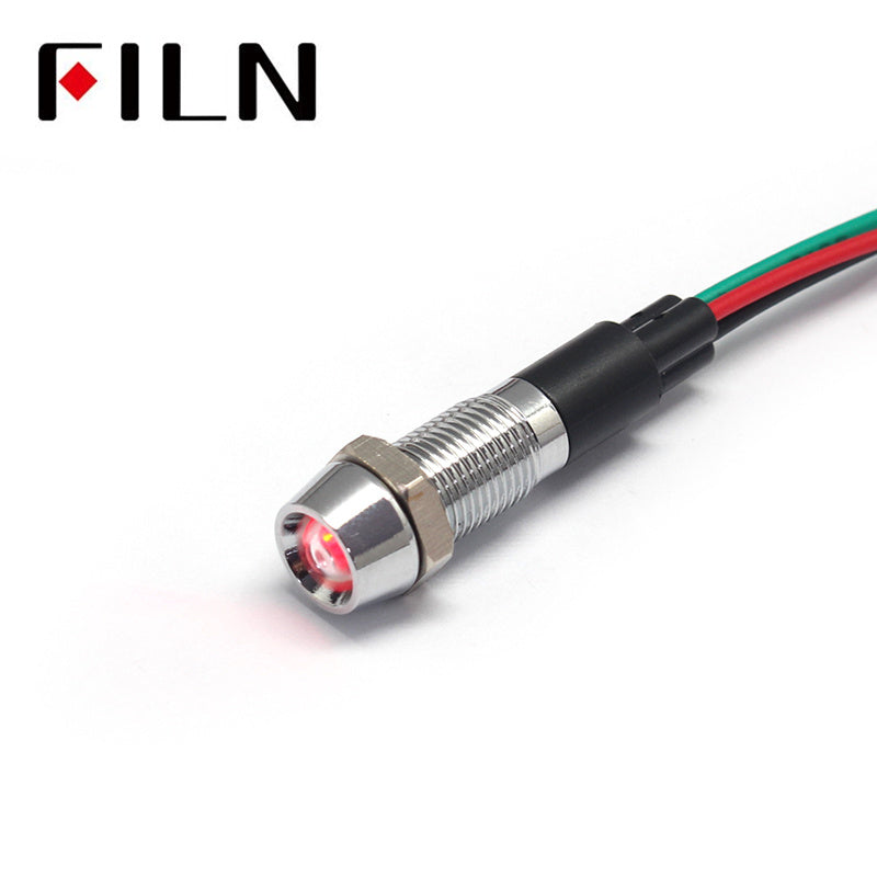 12V Double Color 8mm LED FILN Indicator Light Lamp With Wire Red