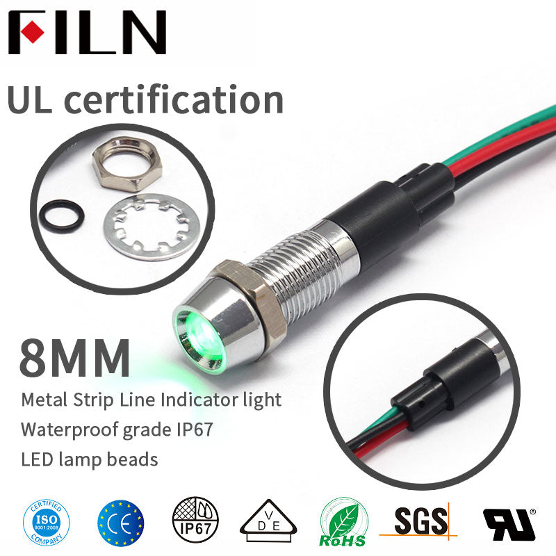 12V Double Color 8mm LED FILN Indicator Light Lamp With Wire