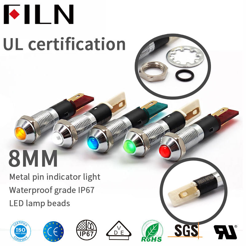 FILN 8mm Metal Pilot Lamp LED Indicator Light  With Solder Terminal(6.3mm)