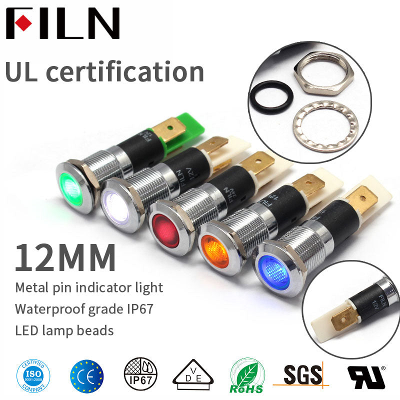 Luz indicadora roja de metal de 12 mm para lavadora 220 V CA