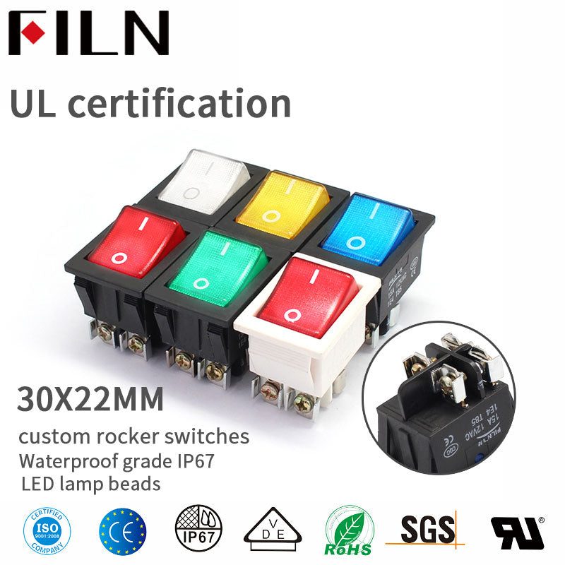 FILN 12V 250V Bule LED Screw Feet KCD4 Boat Rocker Switch