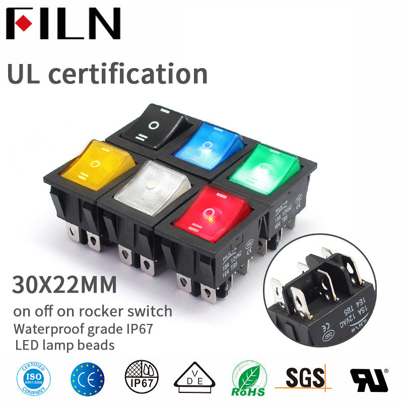 FILN UL White LED Large Current ON-OFF-ON Carling Rocker Switch