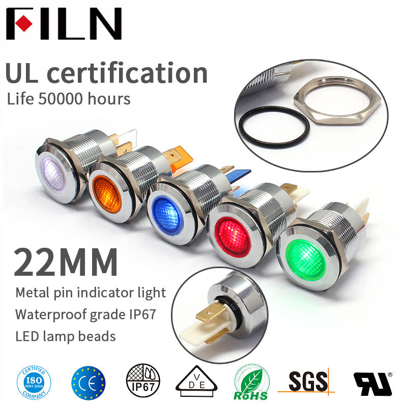 Luces indicadoras personalizadas de piloto de metal de 22 mm y 12 V