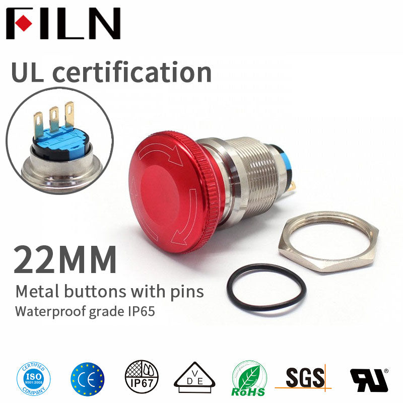 22MM Waterproof Filn Mmetal Emergency Stop Push Button