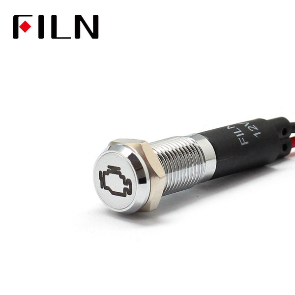 FILN White Bezel FL1M 8mm 12V LED Metal Indicator Dashboard Light with Symbol Engine failure Signal symbol indicator