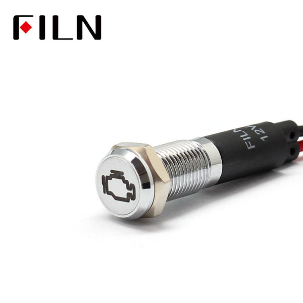 FILN lunette blanche FL1M 8mm 12V LED métal indicateur tableau de bord lumière avec symbole panne de moteur Signal indicateur de symbole