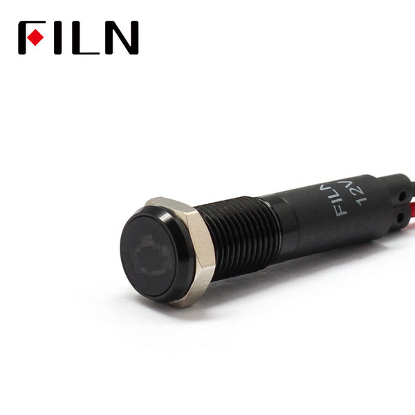 FILN lunette noire FL1M 8mm 12V LED indicateur métallique tableau de bord lumière avec symbole indicateur de symbole de Signal de panne de moteur