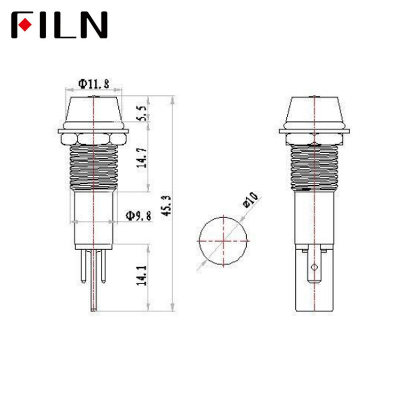 10mm 3V LED Metal IP67 Signal Red Indicator Light
