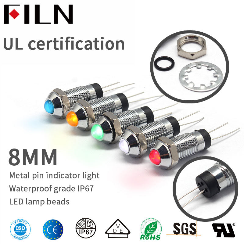 FLIN IP67 8mm resistente al agua 240v piloto de potencia Luz indicadora 220v