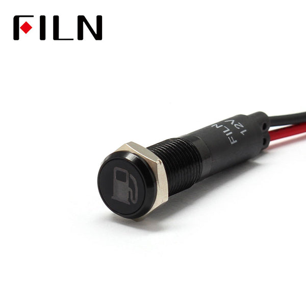 FILN Black Bezel FL1M 8mm 12V LED Metal Indicator Dashboard Light with Symbol Low Fuel Signal Symbol Indicator