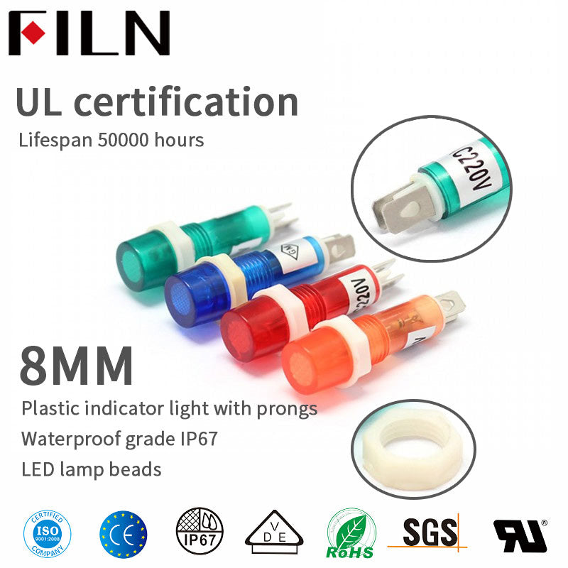 Luz indicadora LED 8MM Base de plástico Color verde a prueba de agua