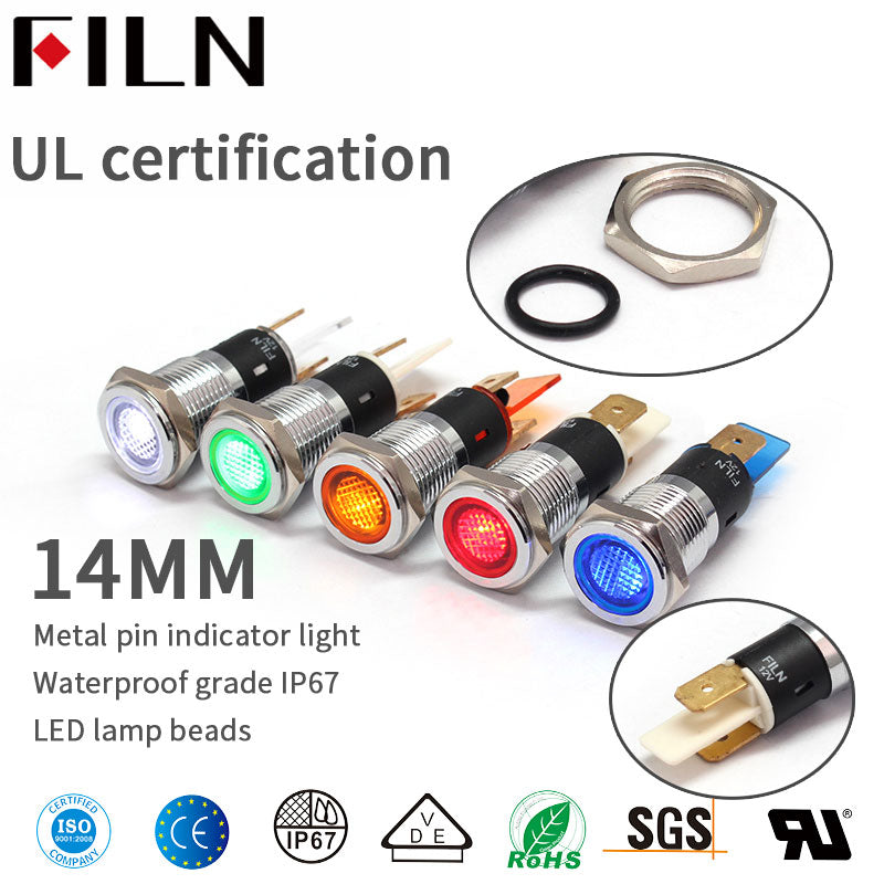 14MM 110V Impermeable IP67 LED Luz indicadora verde carne