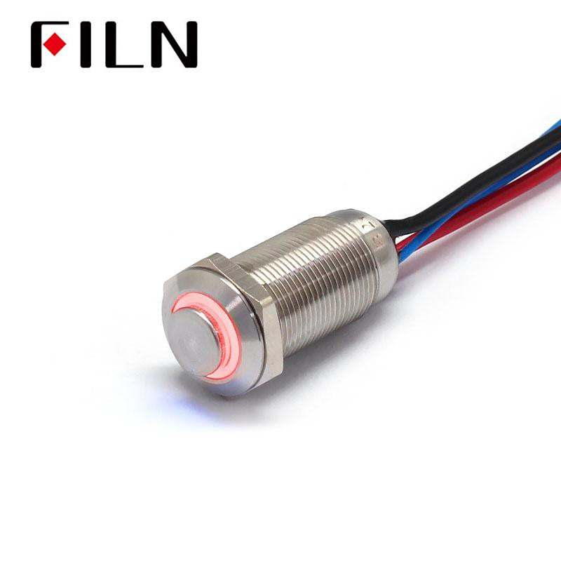12mm High head Momentary Latching led stainless steel Push Button Switch with wire Red