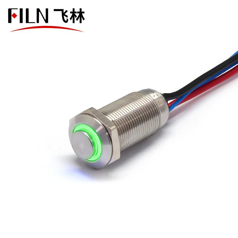 12mm High head Momentary Latching led stainless steel Push Button Switch with wire Green