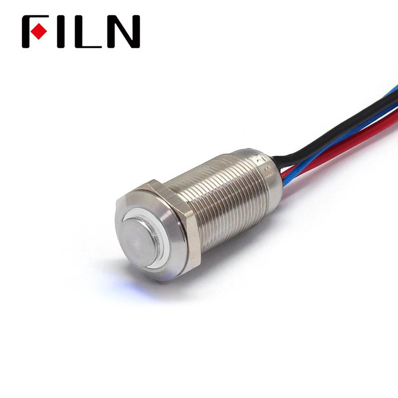 12mm High head Momentary Latching led stainless steel Push Button Switch with wire White
