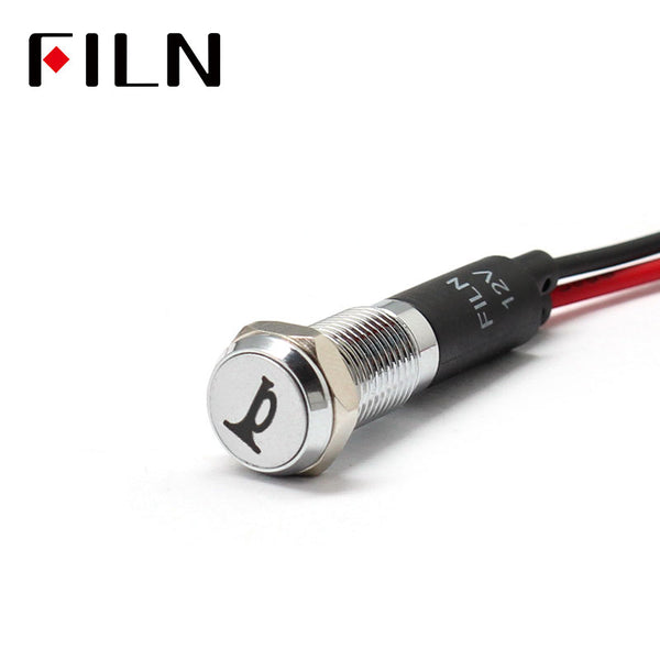 FILN White Bezel FL1M 8mm 12V LED Metal Indicator Dashboard Light with Symbol Horn warning Signal symbol indicator