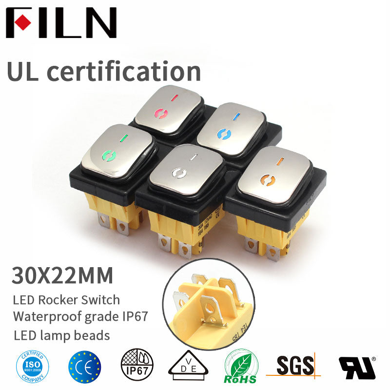 Interruptor basculante eléctrico de acero inoxidable LED 15A 4 pines IP68
