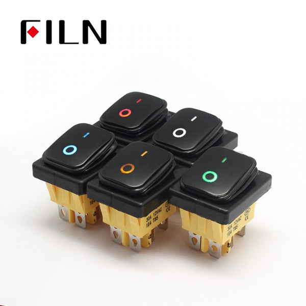 FILN IP68 KCD4 6PIN Interruptor basculante impermeable LED momentáneo