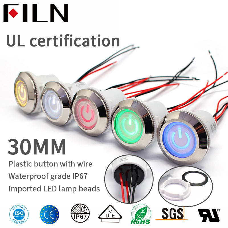 30MM IP67 24V rouge vert bon prix interrupteur à bouton-poussoir lumineux